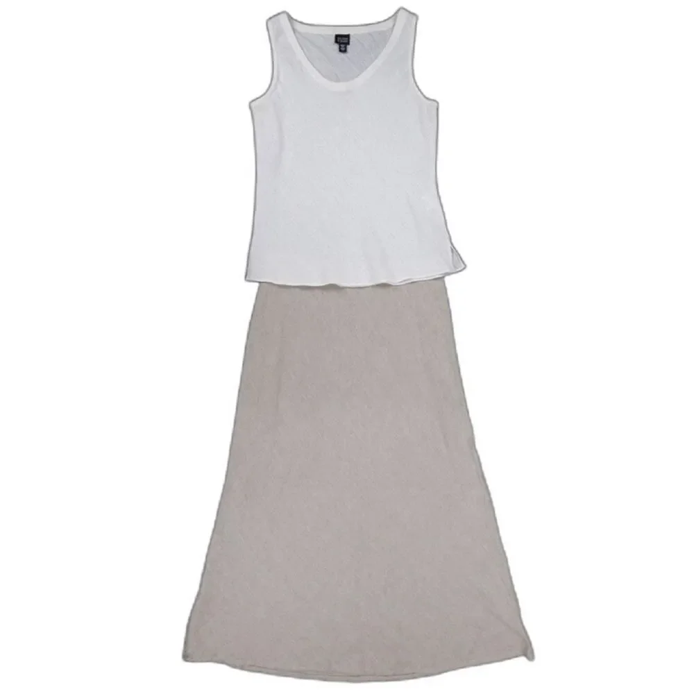 EILEEN FISHER Linen Cotton Tank Maxi Skirt Set Minimal Beachy Lagenlook Resort - Picture 1 of 16